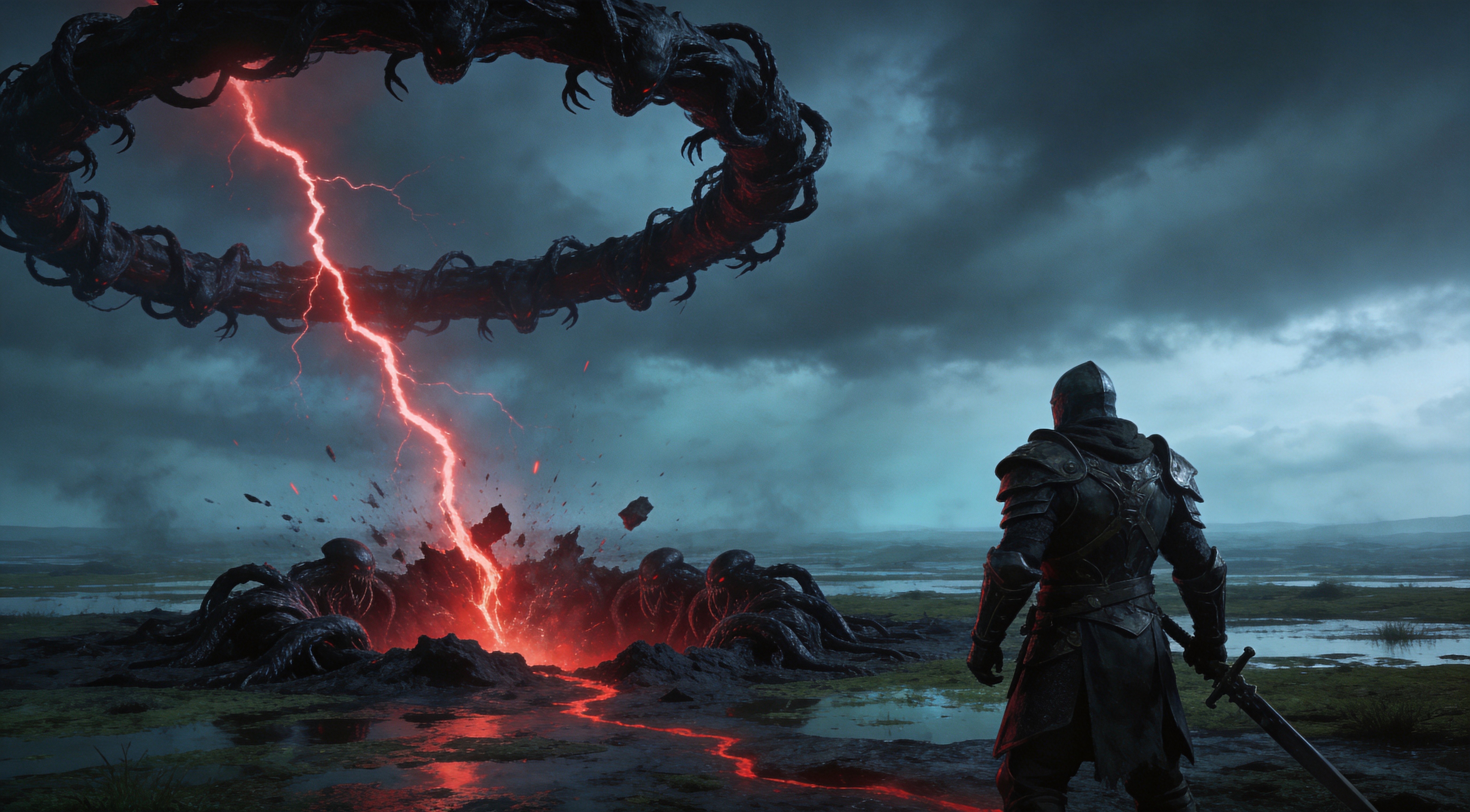 Abyss fissure encounter — a moving crack across the map spawning monster waves