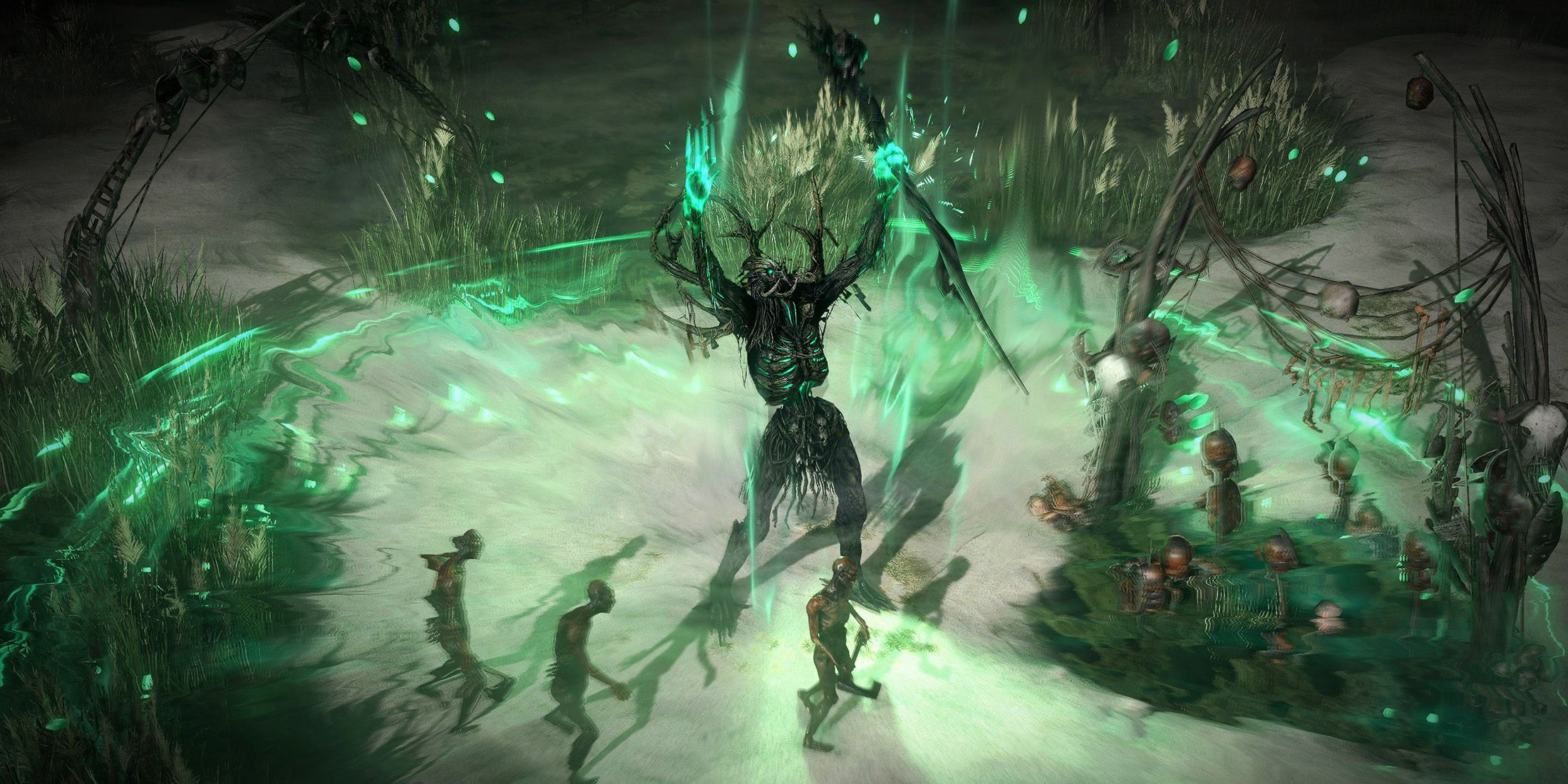 Monster packs in PoE2's dark dungeon — elemental spell clear speed gets a massive boost