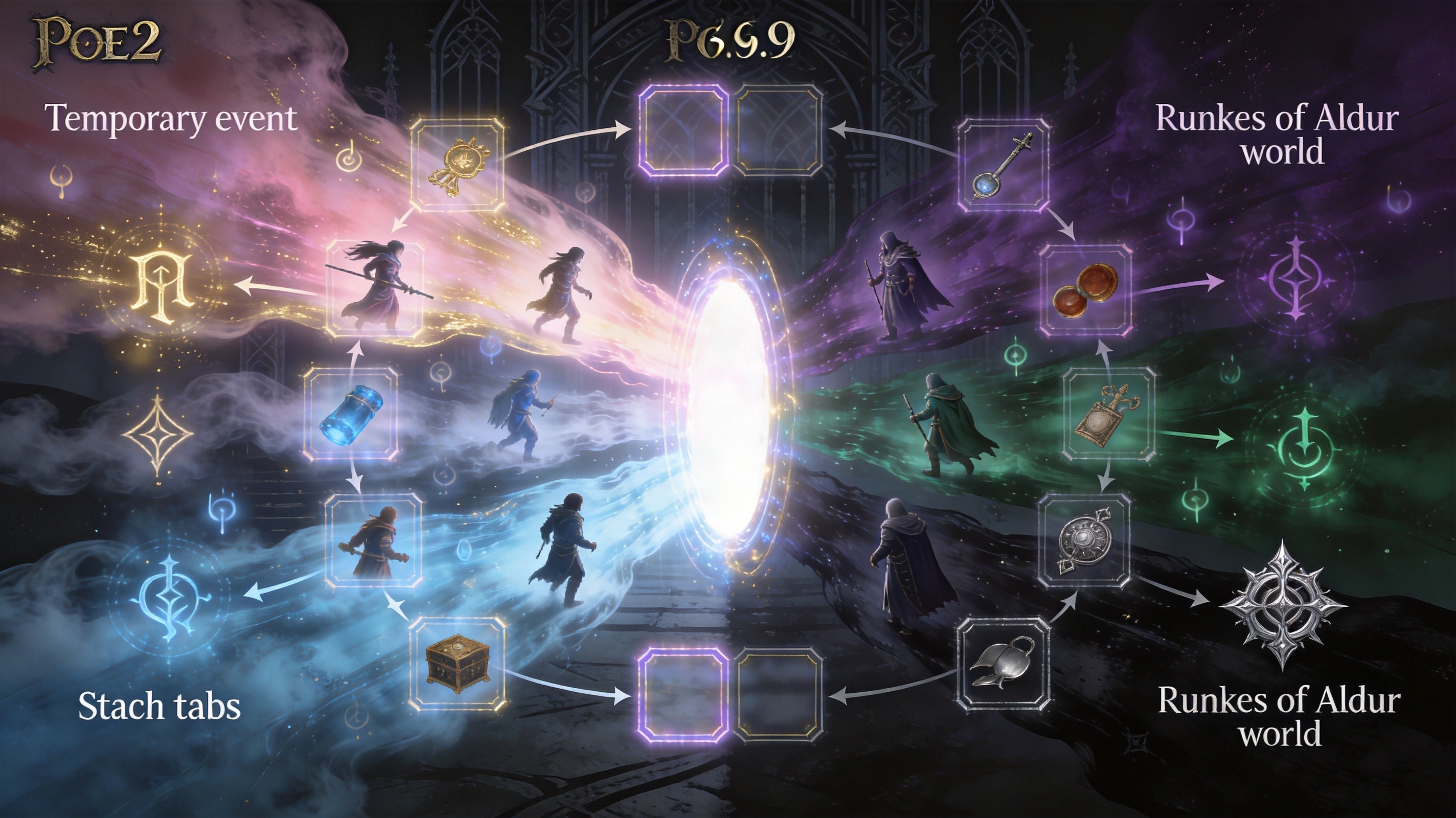 Event league migration — how characters and items flow back to Runes of Aldur when the event ends