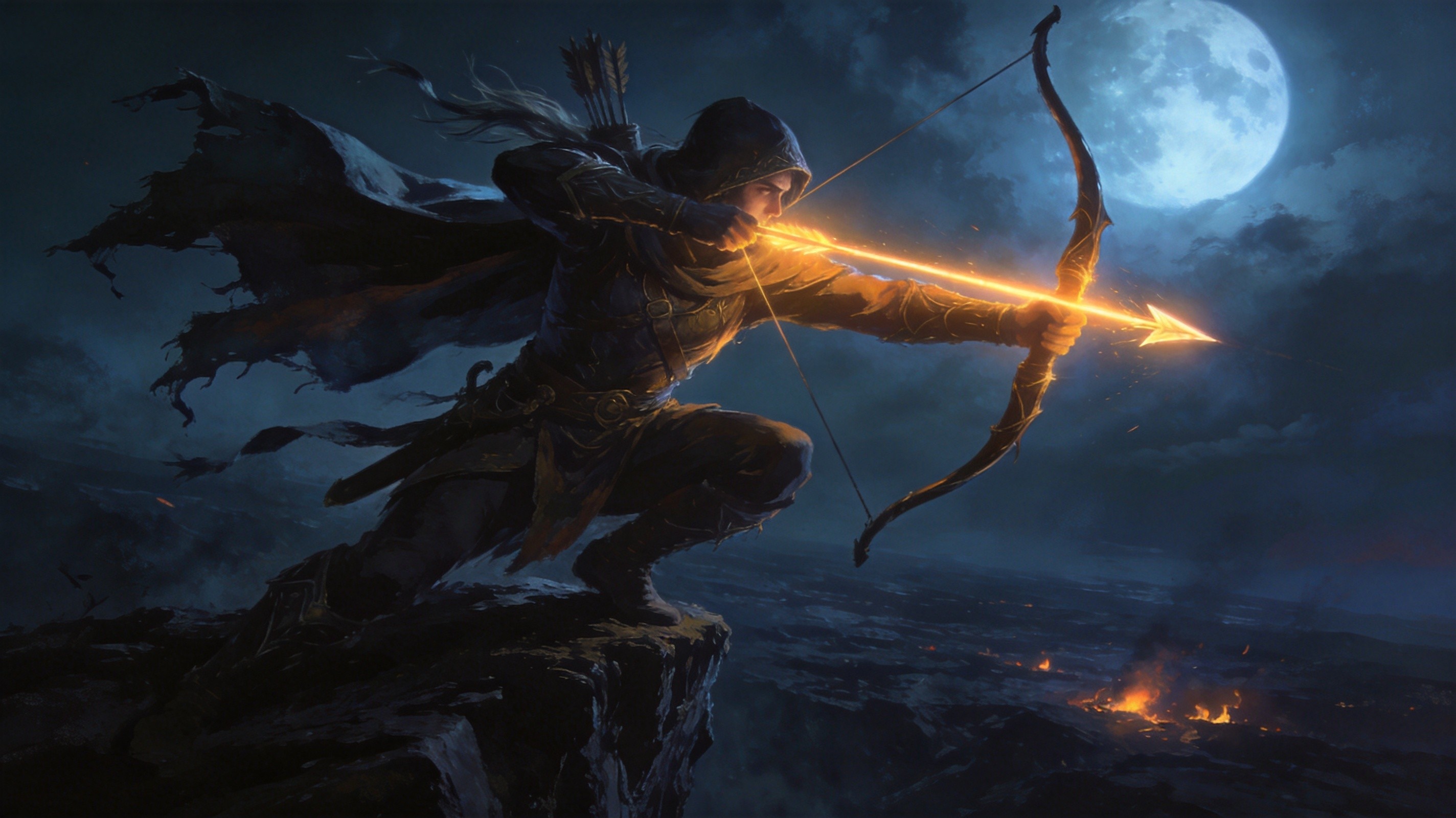 A lightning-charged monk mid-strike with storm clouds spiraling overhead