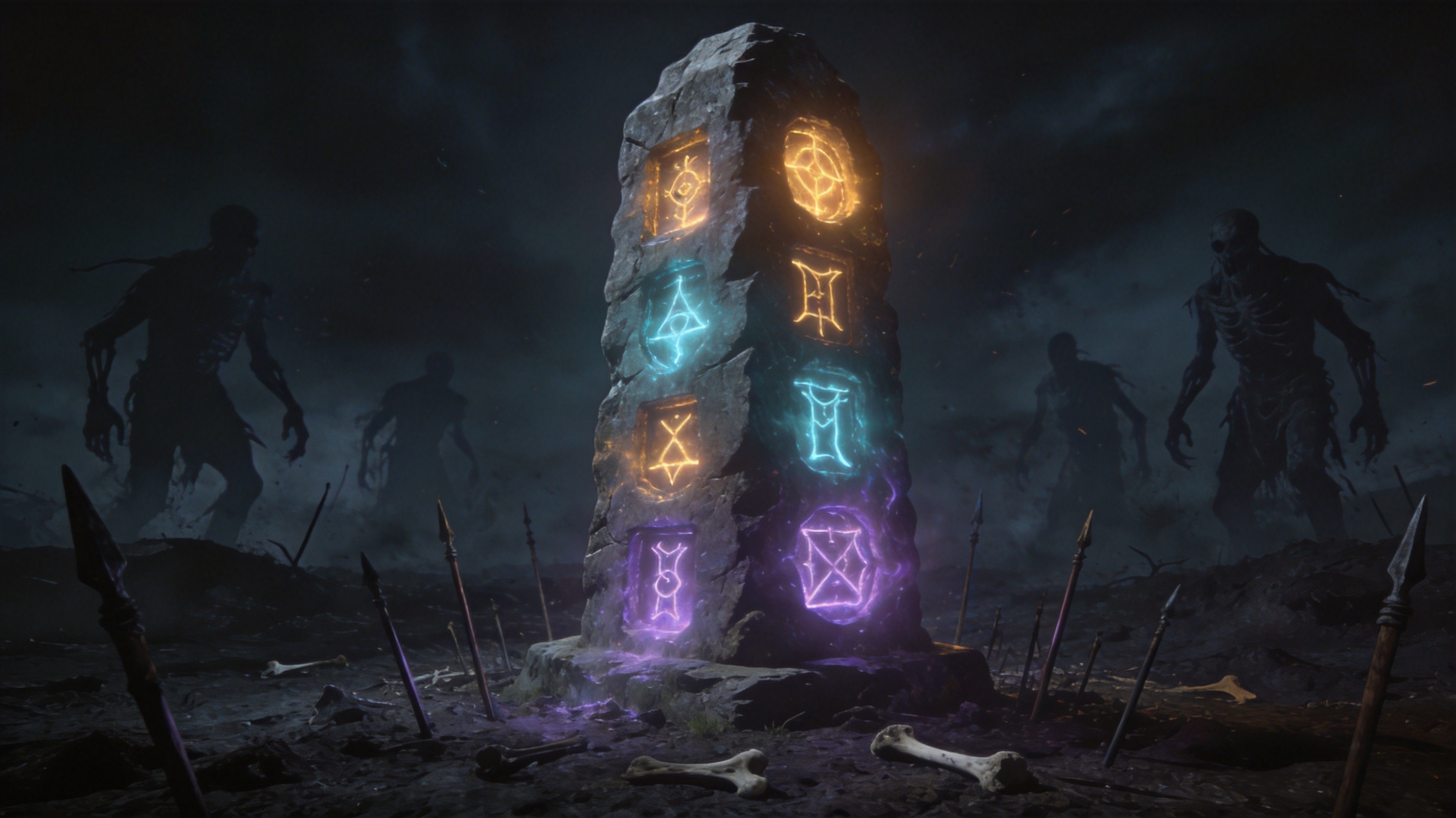 Ezomyte Remnant stone monument on a dark battlefield